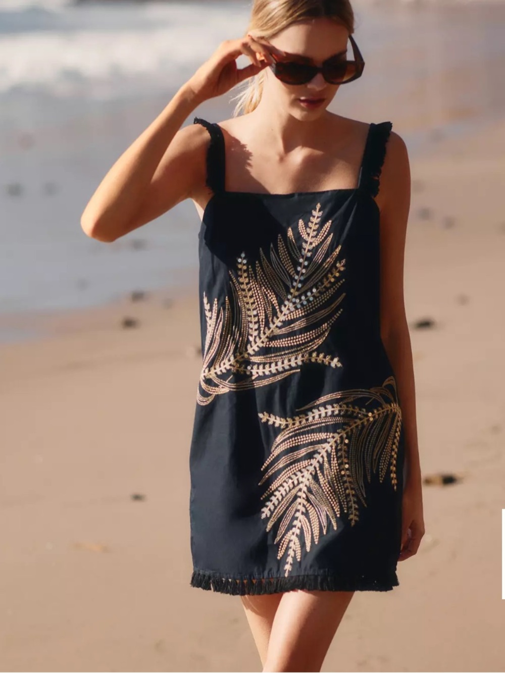 Anthropologie The Sariah Fringe Mini Dress L